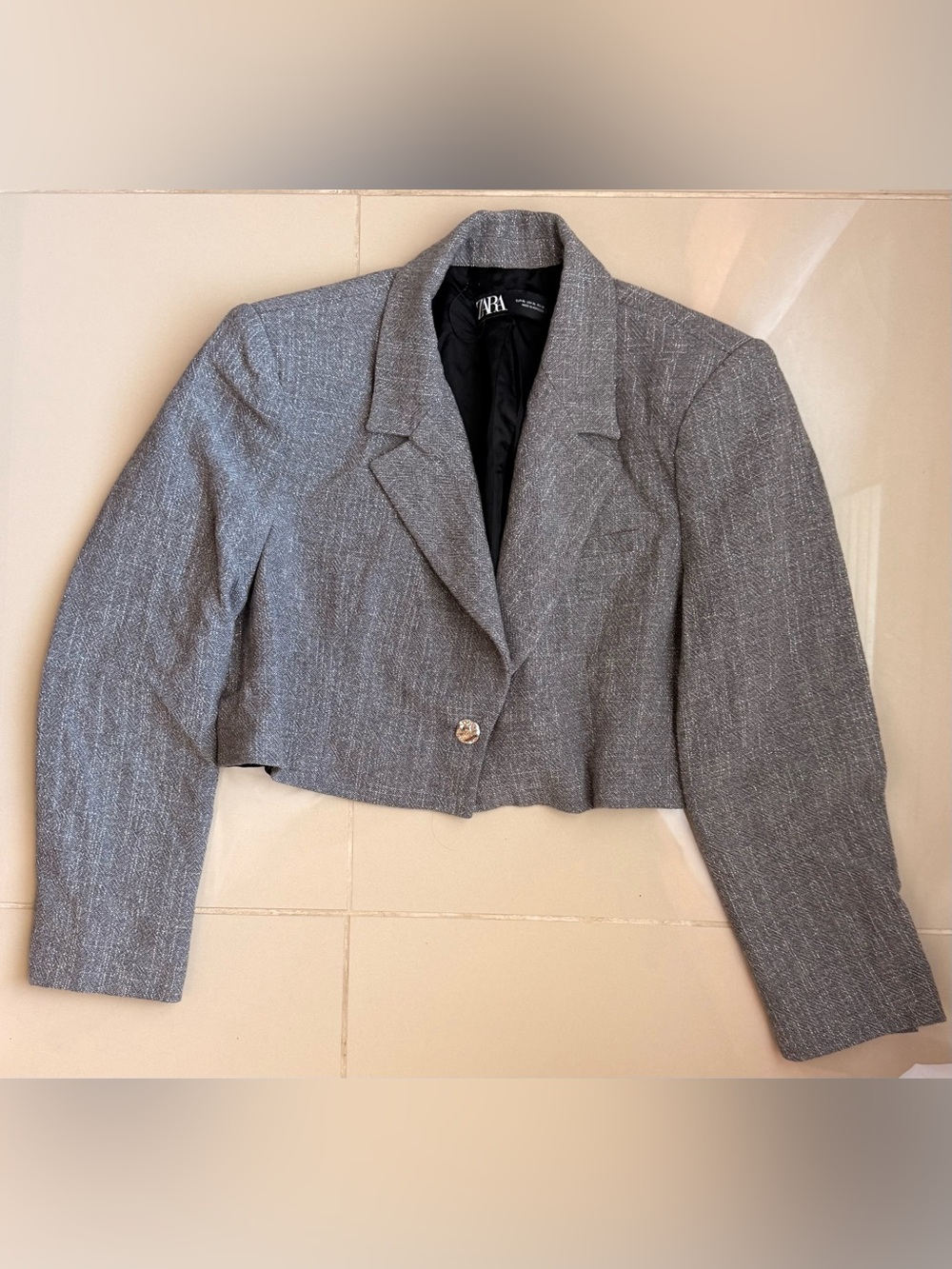 Zara Metallic Tweed Cropped Blazer - Size XL